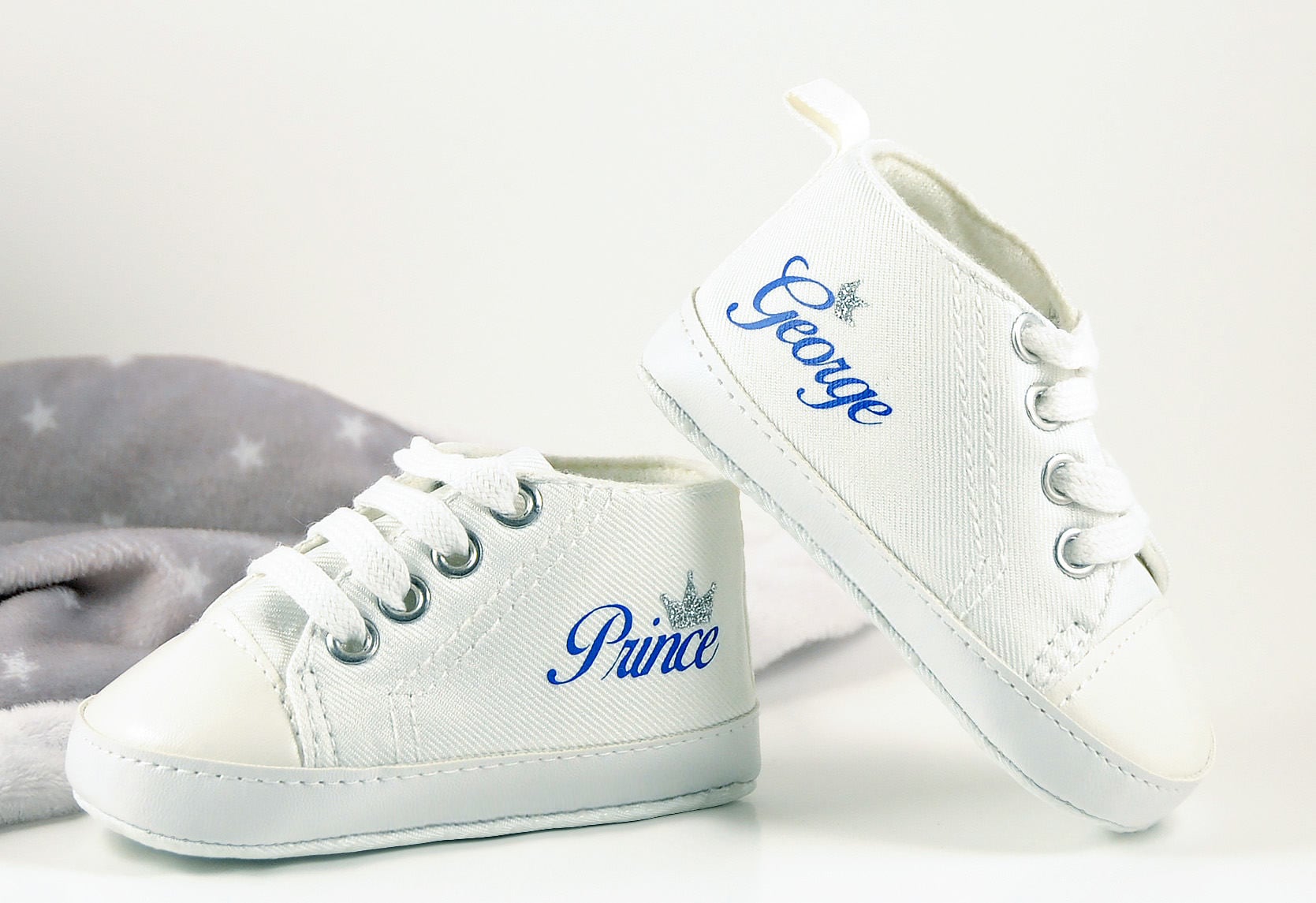 Royal Prince Baby Boy Sneakers – Silver Crown High Tops for Your Little Monarch
