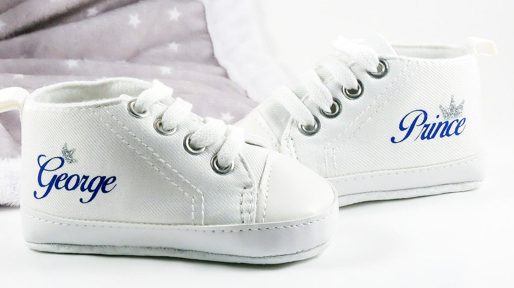 Royal Prince Baby Boy Sneakers – Silver Crown High Tops for Your Little Monarch