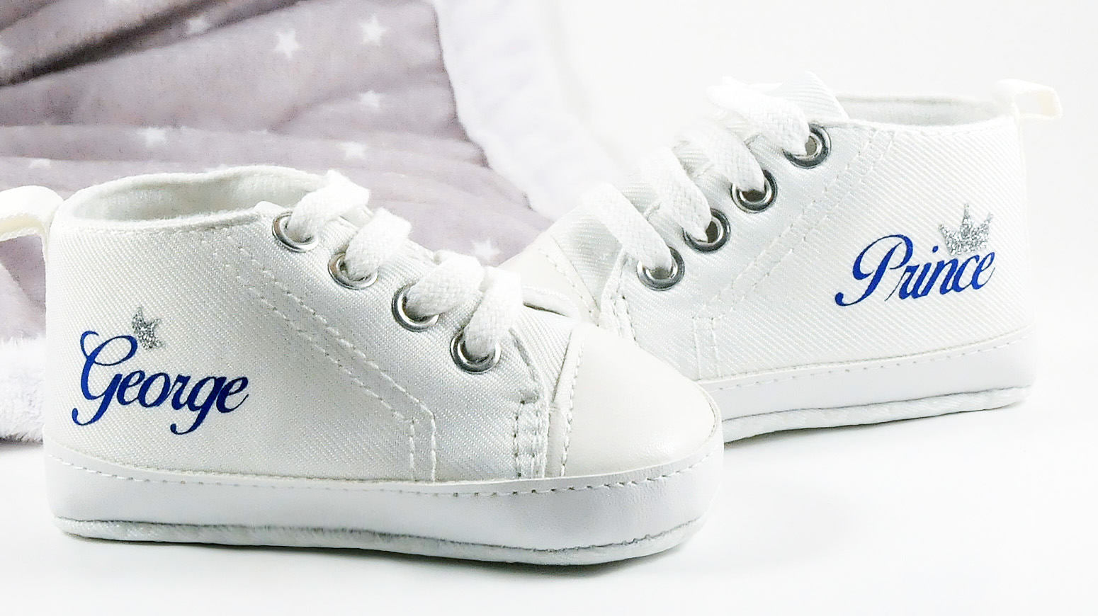 Royal Prince Baby Boy Sneakers – Silver Crown High Tops for Your Little Monarch