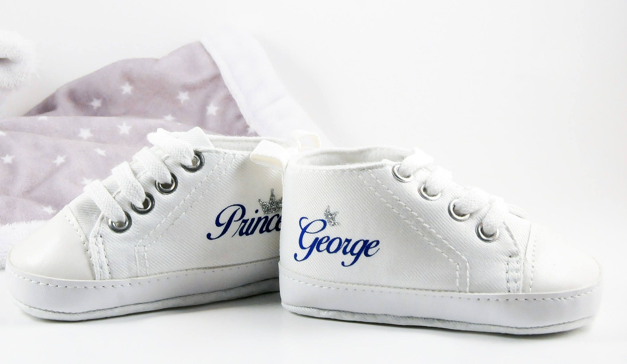 Royal Prince Baby Boy Sneakers – Silver Crown High Tops for Your Little Monarch