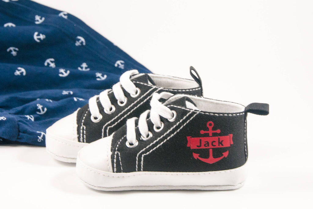 Black anchor high tops, Personalized Baby Shoes, Personalized Shoes, Baby Shoes, Infant Shoes, Soft sole, Baby Gifts, Personalized Baby Gift