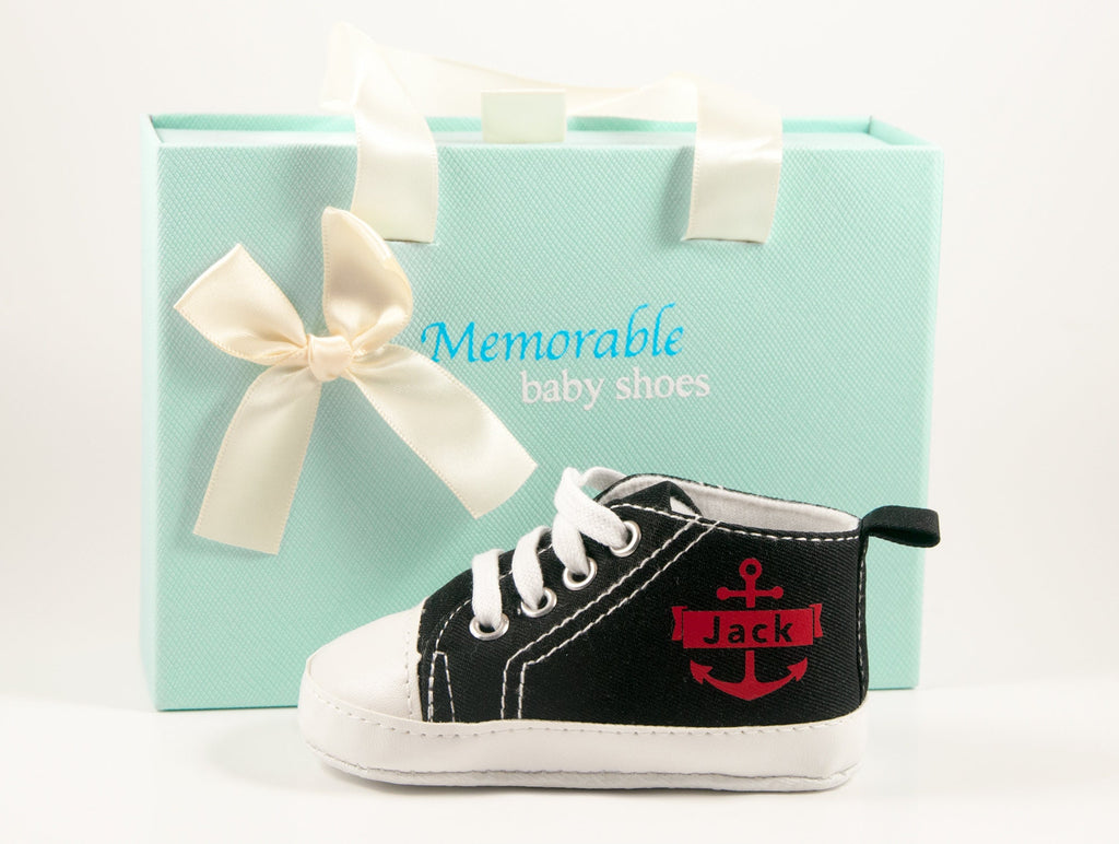 Black anchor high tops, Personalized Baby Shoes, Personalized Shoes, Baby Shoes, Infant Shoes, Soft sole, Baby Gifts, Personalized Baby Gift