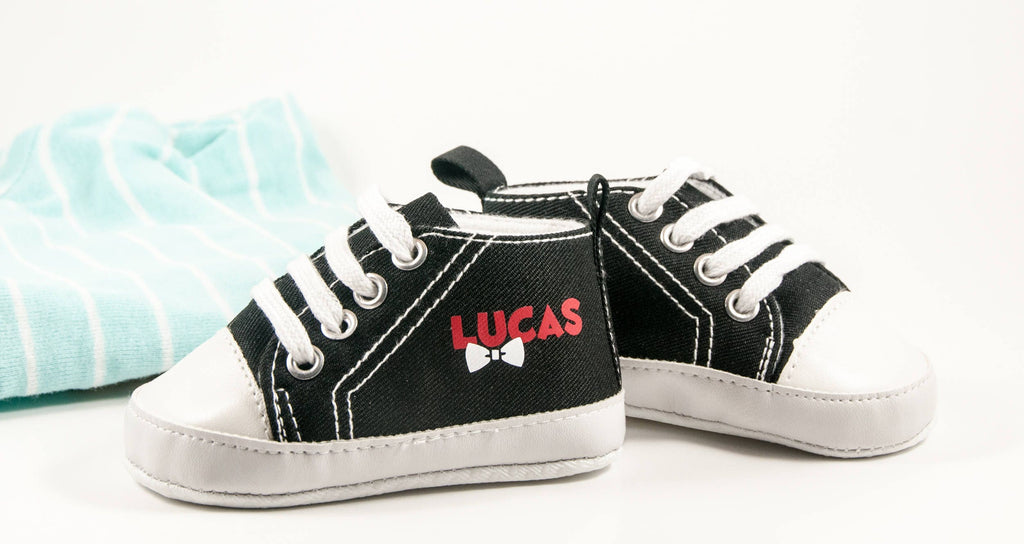 Custom Bow-Tie Baby Boy Sneakers – Personalized High Top Shoes for a Stylish Touch