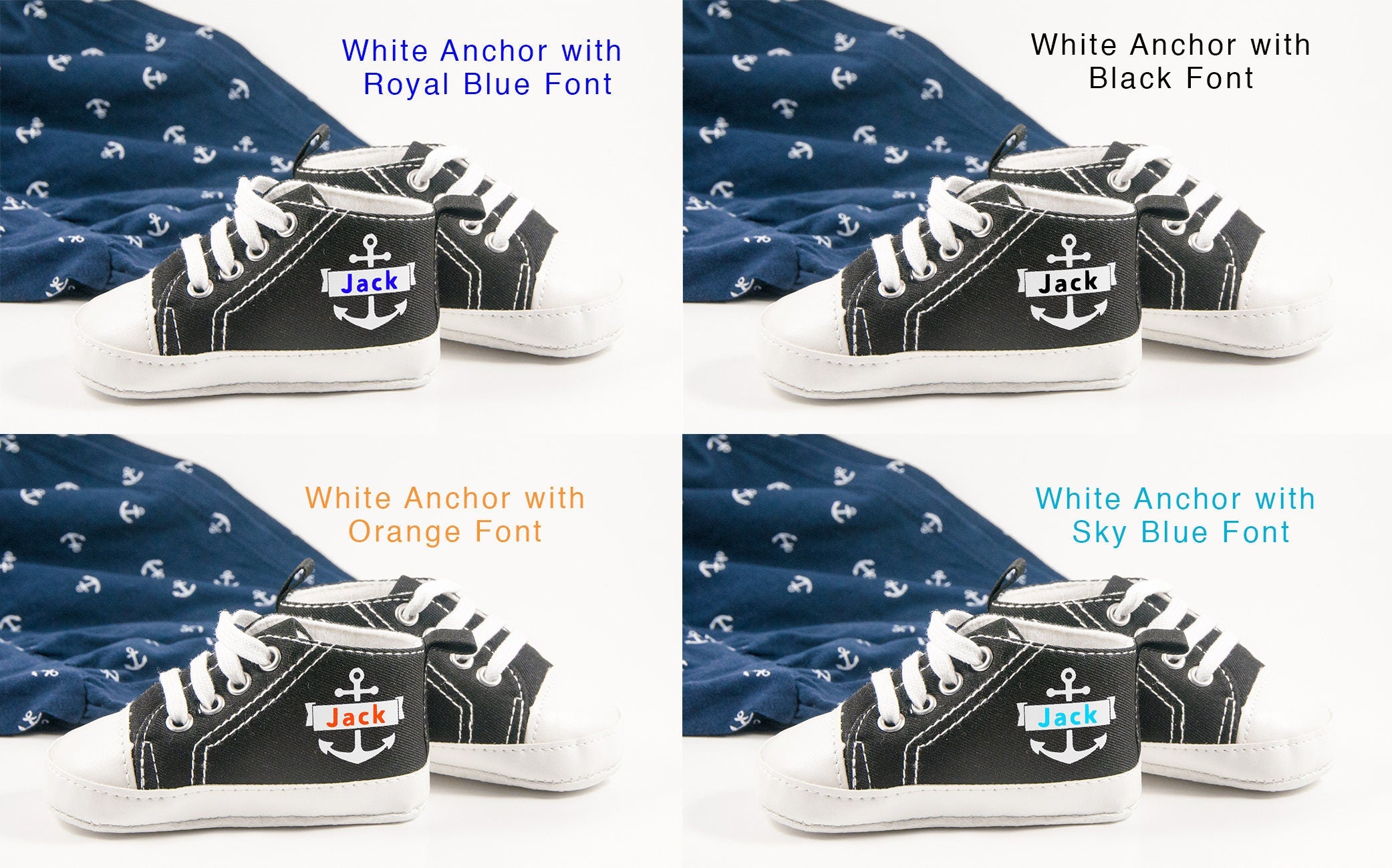 Black anchor high tops, Personalized Baby Shoes, Personalized Shoes, Baby Shoes, Infant Shoes, Soft sole, Baby Gifts, Personalized Baby Gift