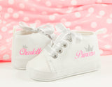 Princess Crown High-Tops – Personalized Baby Girl Shoes, Soft Sole Infant Sneakers, Perfect Baby Gift