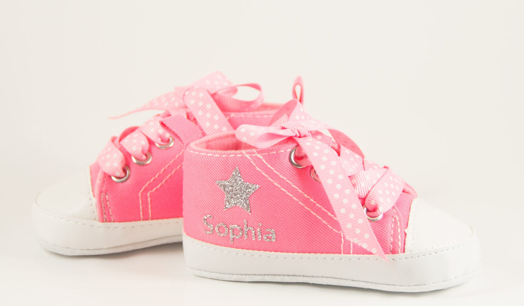 Sparkling Star Pink High-Top Baby Girl Shoes – Personalized Infant Booties (3-18 Months)