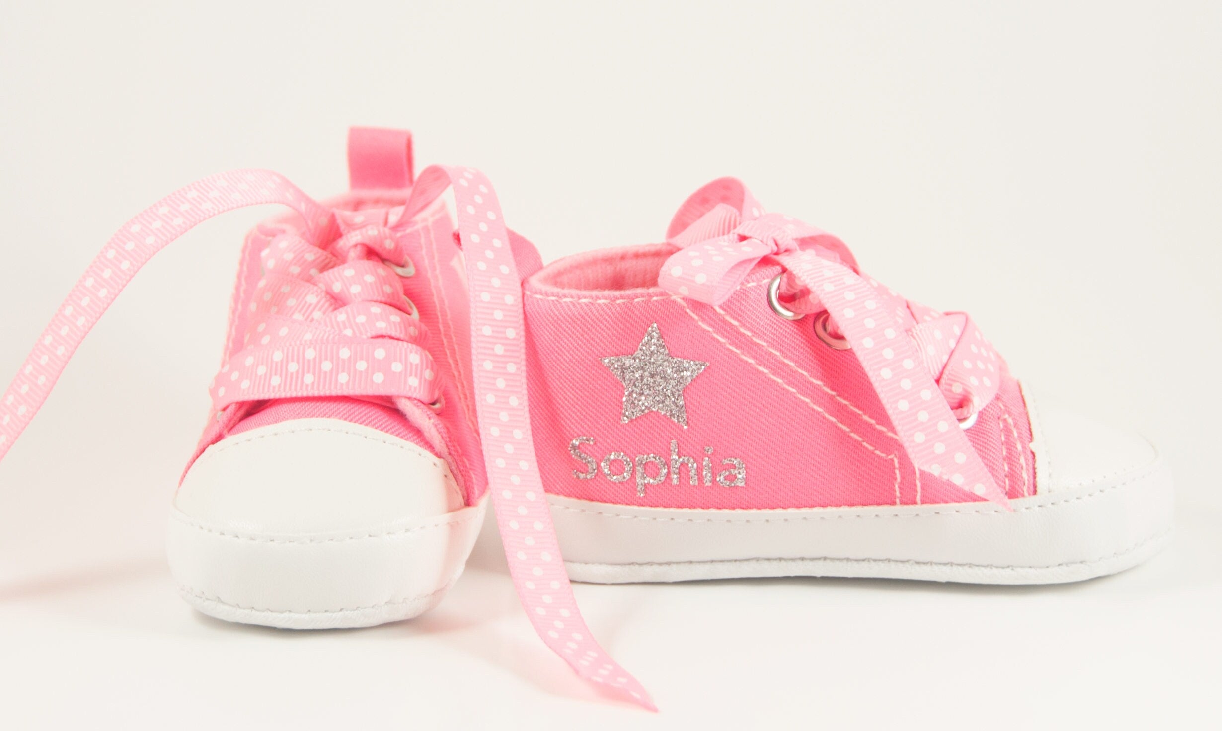 Sparkling Star Pink High-Top Baby Girl Shoes – Personalized Infant Booties (3-18 Months)