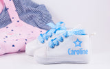 Star-Themed Baby Girl Shoes – Rockstar Style Infant Sneakers with Blue Polka Dot Laces