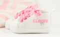Personalized White-and-Pink High Top Baby Girl Shoes with Elegant Silver Bow 🎀