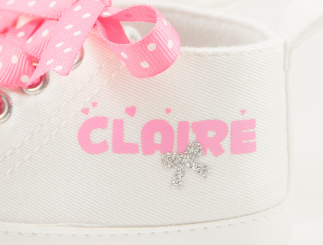 Personalized White-and-Pink High Top Baby Girl Shoes with Elegant Silver Bow 🎀