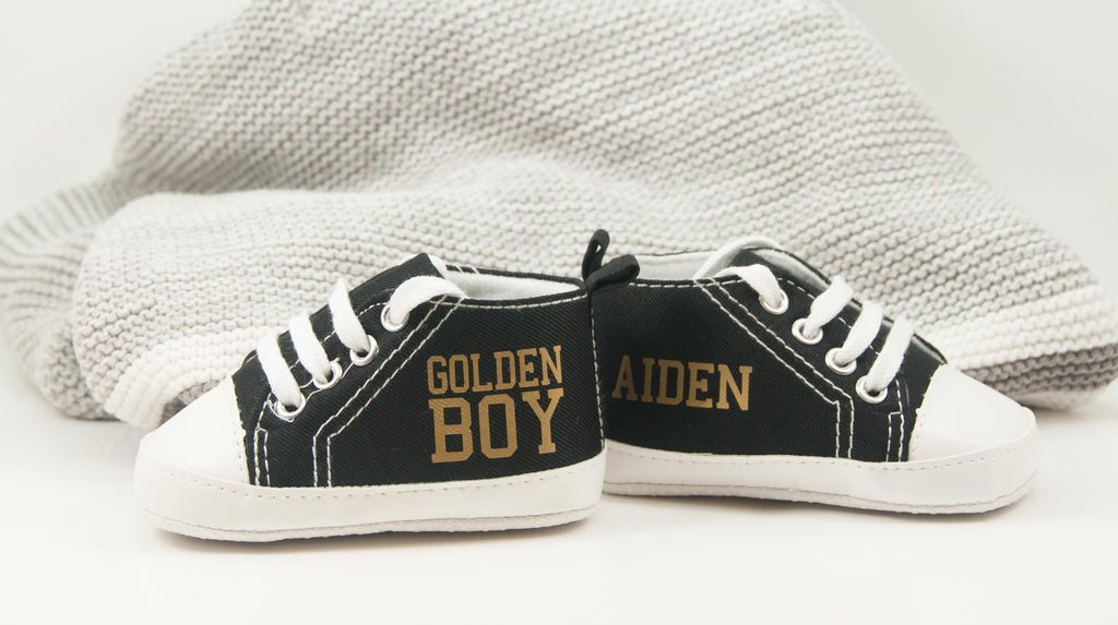 Golden Boy Baby Sneakers, Personalized Baby Gift, Baby Shoe, Baby boy shoe, Personalized Shoes, Infant Shoes, Soft sole, Baby Gifts