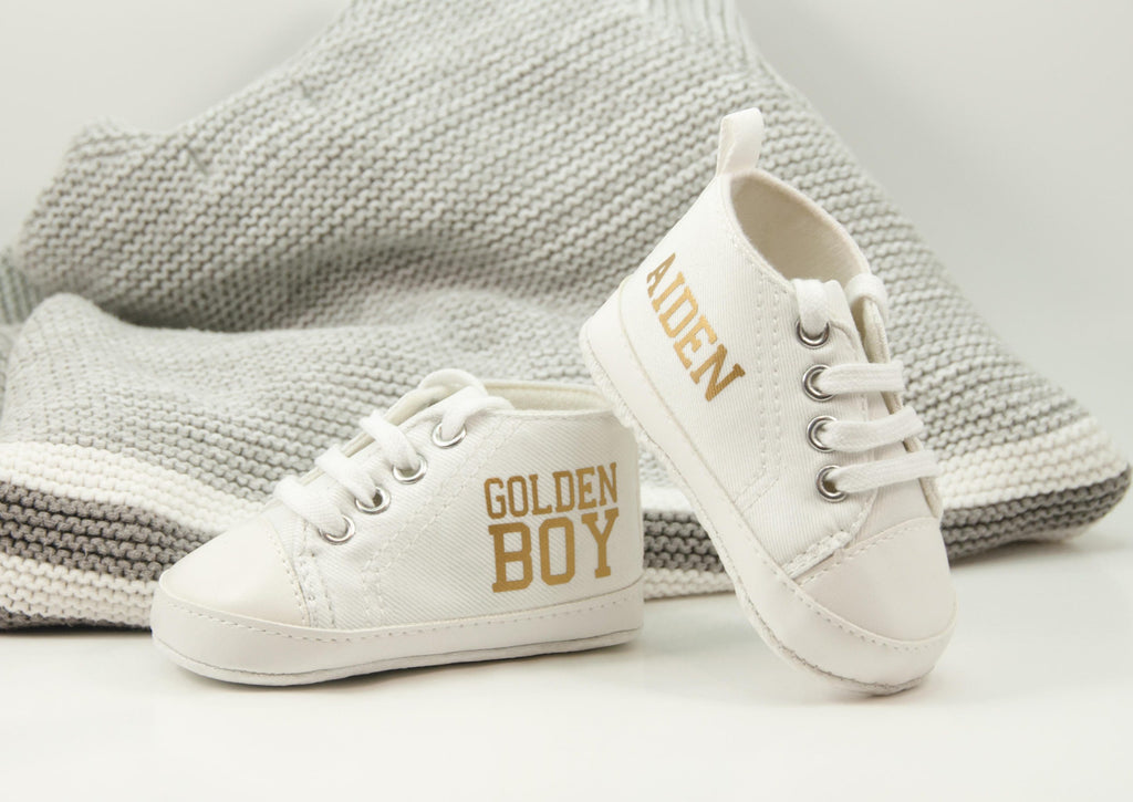 Golden Boy Baby Sneakers, Personalized Baby Gift, Baby Shoe, Baby boy shoe, Personalized Shoes, Infant Shoes, Soft sole, Baby Gifts
