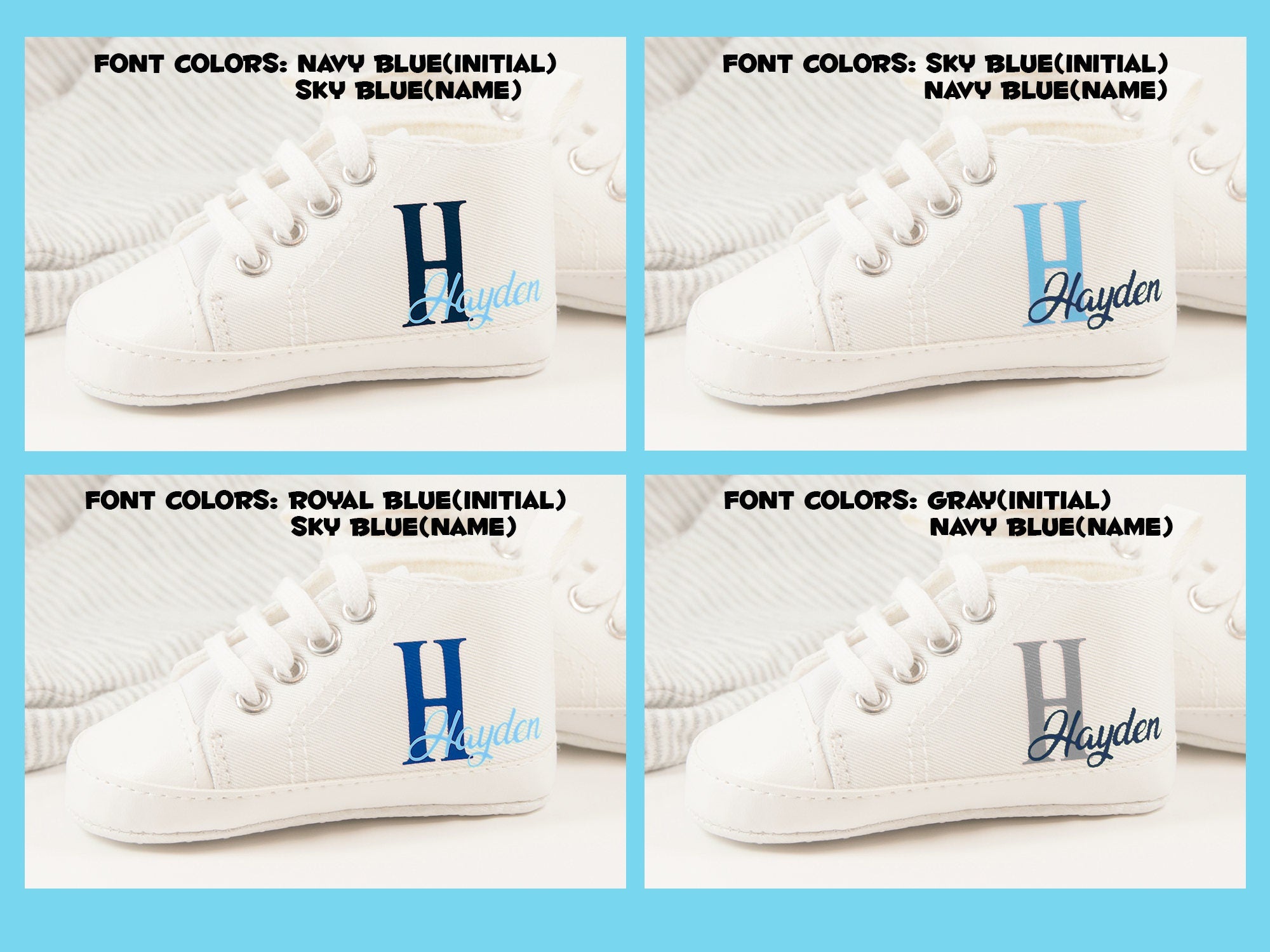 Custom Monogram Baby Shoes – Personalized High Top Sneakers for Infants in a Variety of Colors