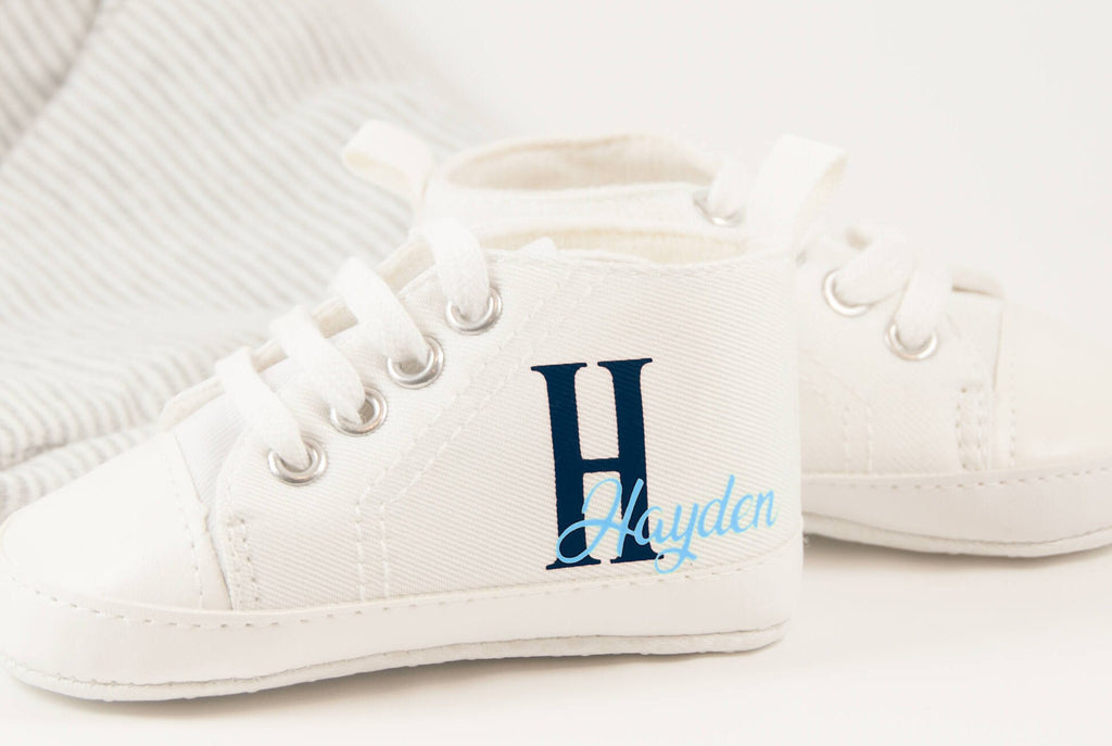 Custom Monogram Baby Shoes – Personalized High Top Sneakers for Infants in a Variety of Colors