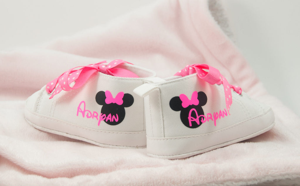 Personalized Minnie Mouse Baby Girl Shoes – Pink Sneakers for First Birthday & Baby Shower
