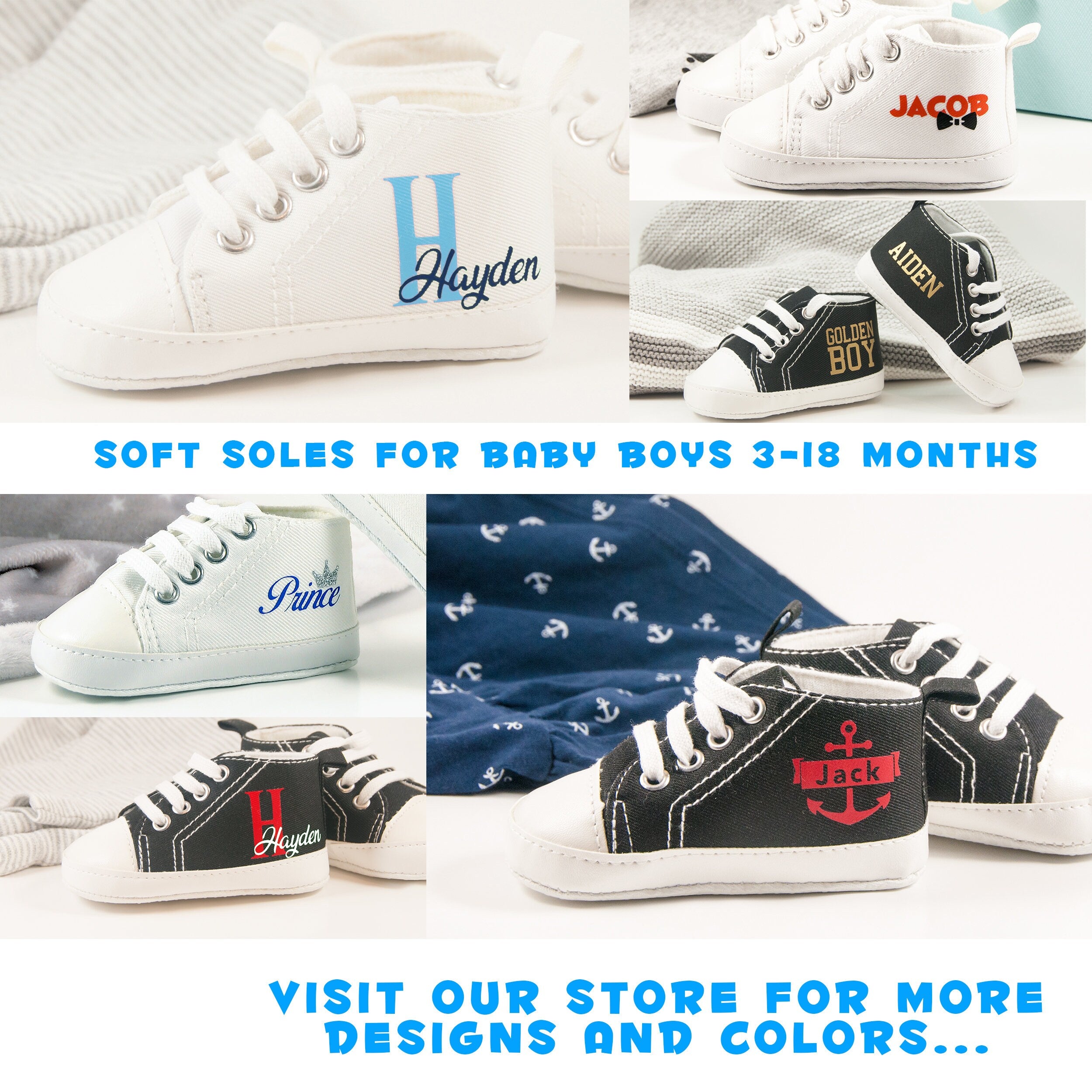 White high tops, Elephant Baby boy shoe, Personalized Baby Shoes, Baby Shoes, Infant Shoes, Soft sole, Baby Gifts, Personalized Baby Gift