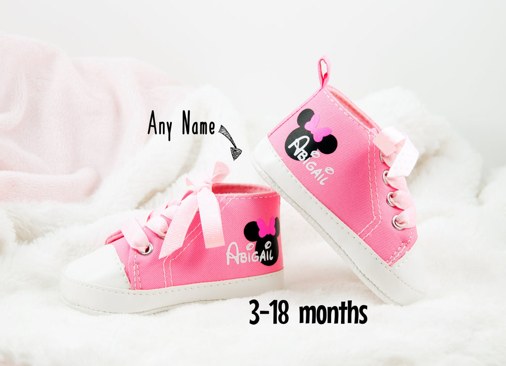 Personalized Minnie Mouse Baby Girl Shoes – Pink Sneakers for First Birthday & Baby Shower