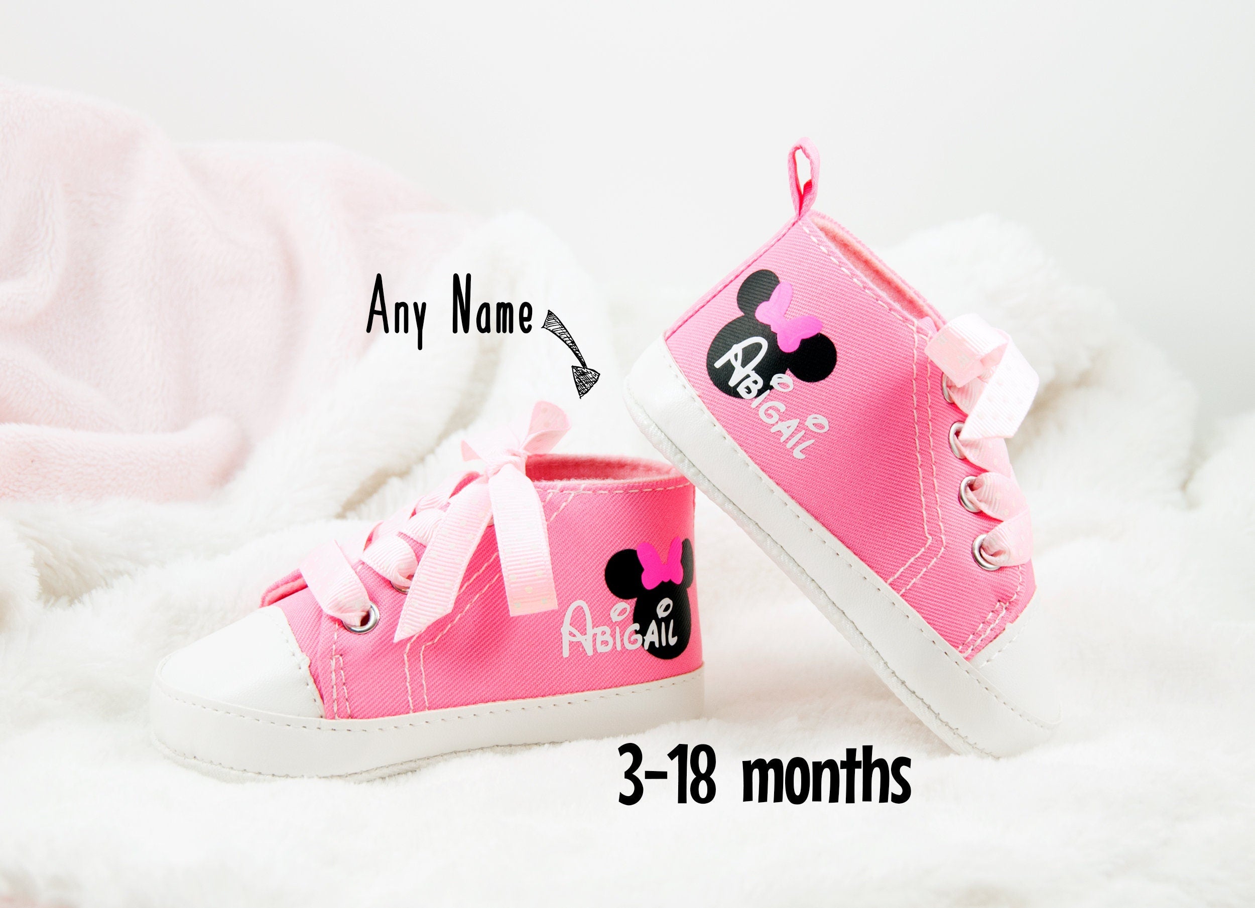 Personalized Minnie Mouse Baby Girl Shoes – Pink Sneakers for First Birthday & Baby Shower