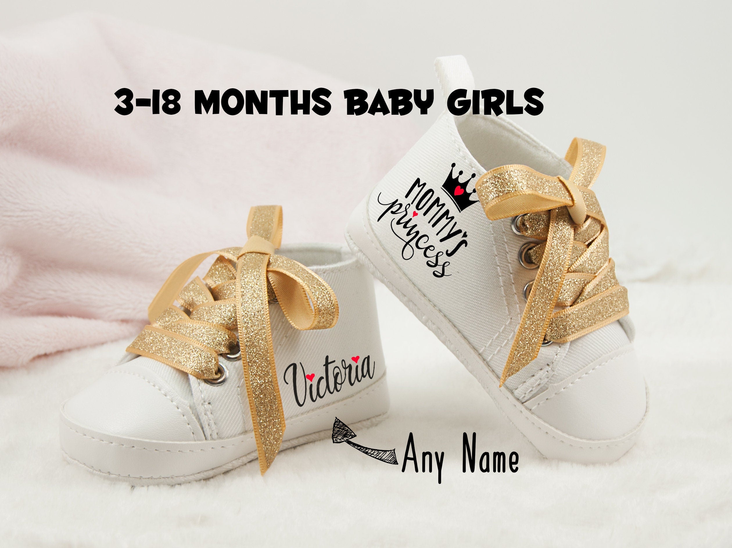 Mommy's Princess Personalized Baby Girl Shoes – First Birthday Gift, Baby Announcement, Baby Shower Gift and Keepsake