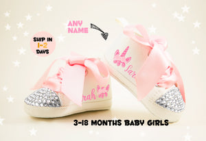 Unicorn Baby Shoes - Baby Bling Shoes - First Birthday Outfit - Pink First Birthday - Infant Shoes - Personalized Baby Gifts