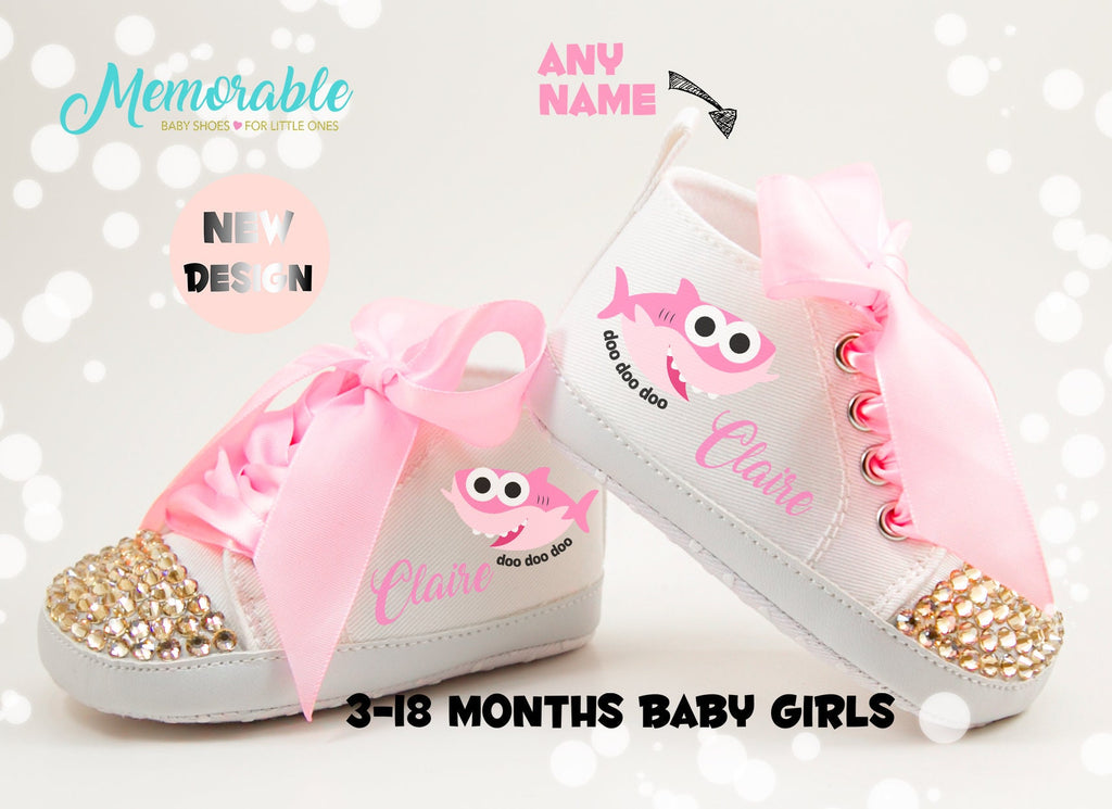 Personalized Baby Shark Baby Girl Shoes – First Birthday Outfit & Baby Shower Gift