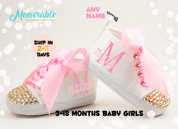 Personalized Pink Monogrammed High-Top Baby Girl Shoes – Perfect Gift for Infants