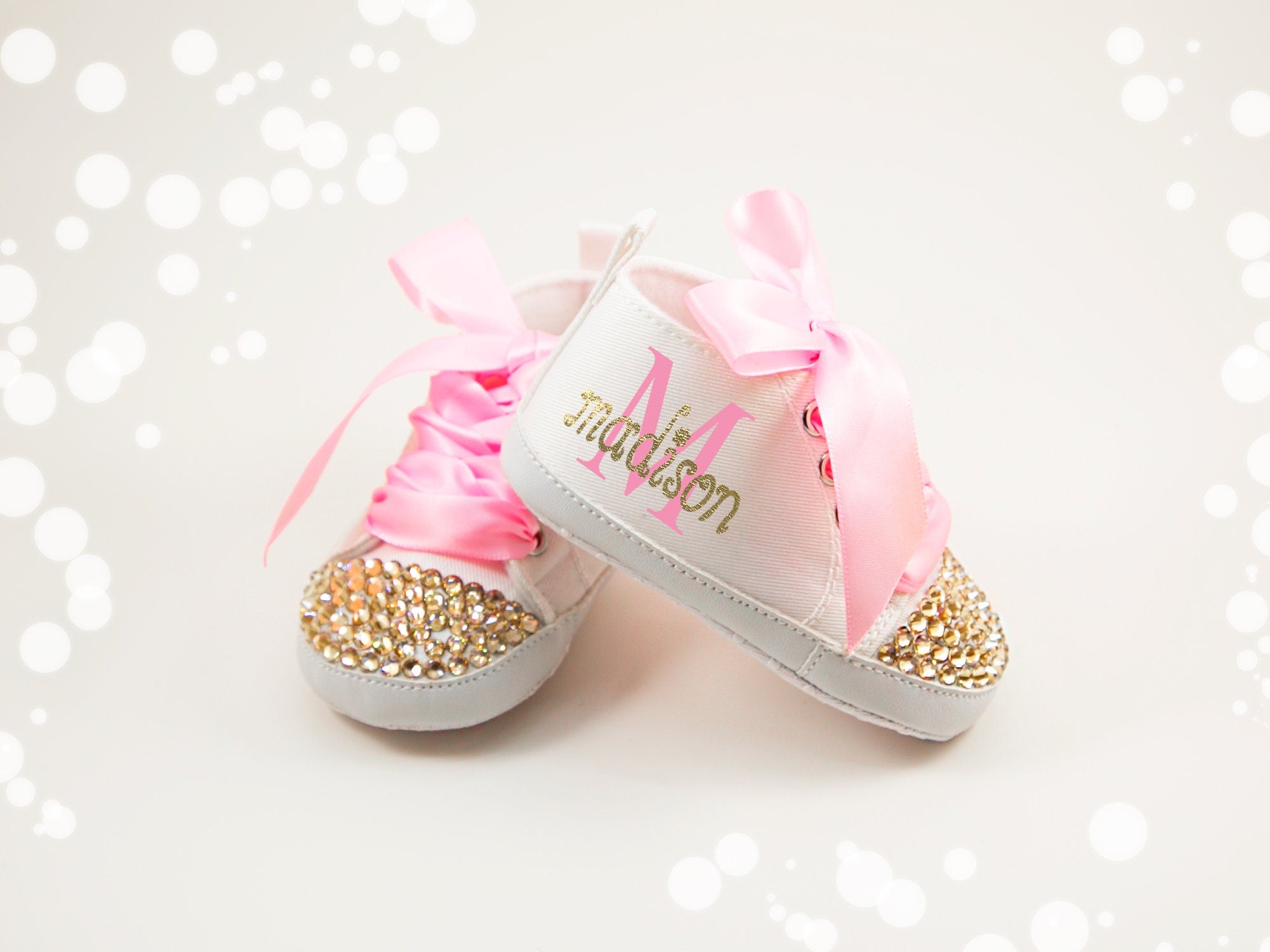 Handmade Baby Girl Shoes, Pink Gold Baby Girl Gift, Newborn gift, Baby Shower Gift for Girls, First Birthday Baby Girl Gift