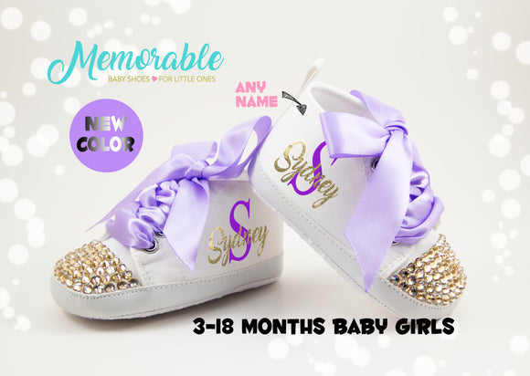 Purple First Birthday Baby Gift, Baby Shower Gift, Purple Baby Girl Shoes, Personalized Baby Gift