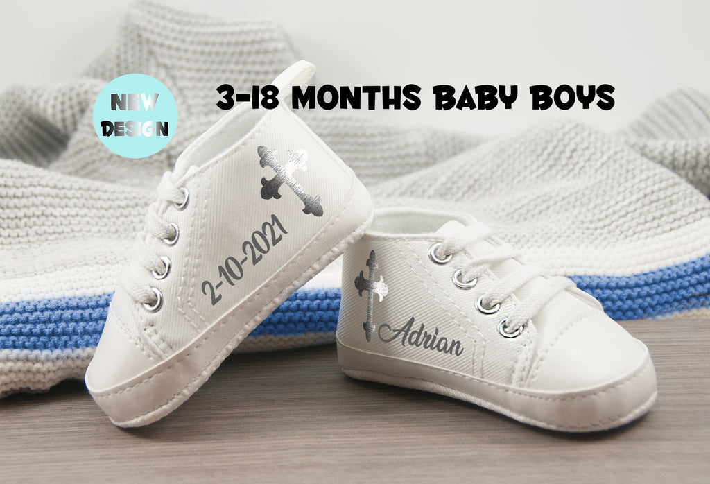 Personalized Baptism Baby Boy Shoes – Custom Cross Detail & Name, Perfect for Cherished Occasions