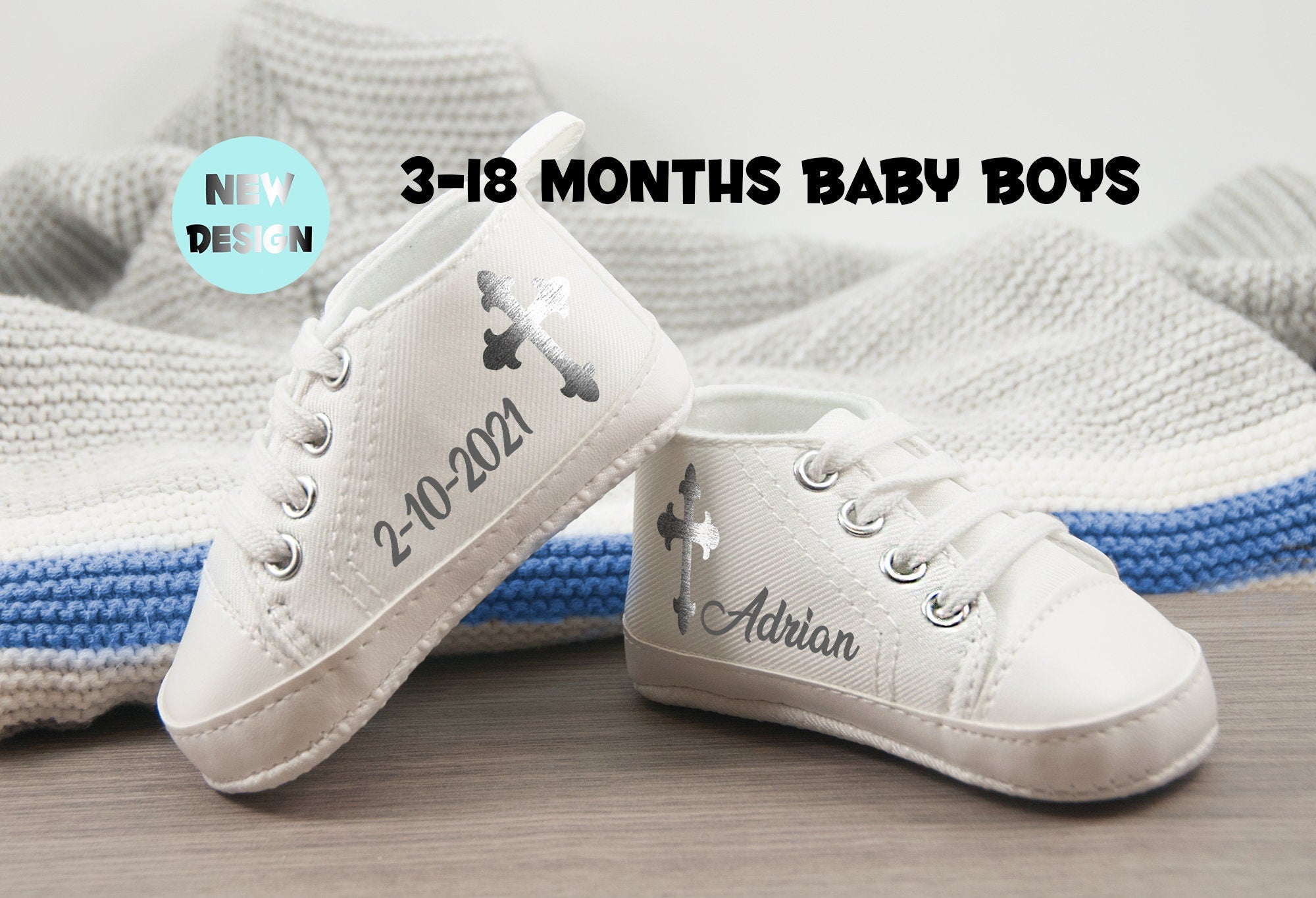 Personalized Baptism Baby Boy Shoes – Custom Cross Detail & Name, Perfect for Cherished Occasions