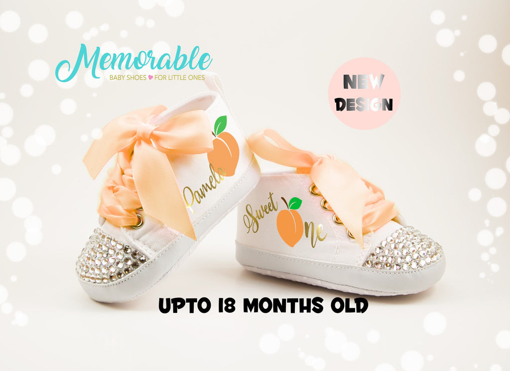 One Sweet Peach First Birthday Shoes – Adorable Peach Themed Baby Girl High Top Booties