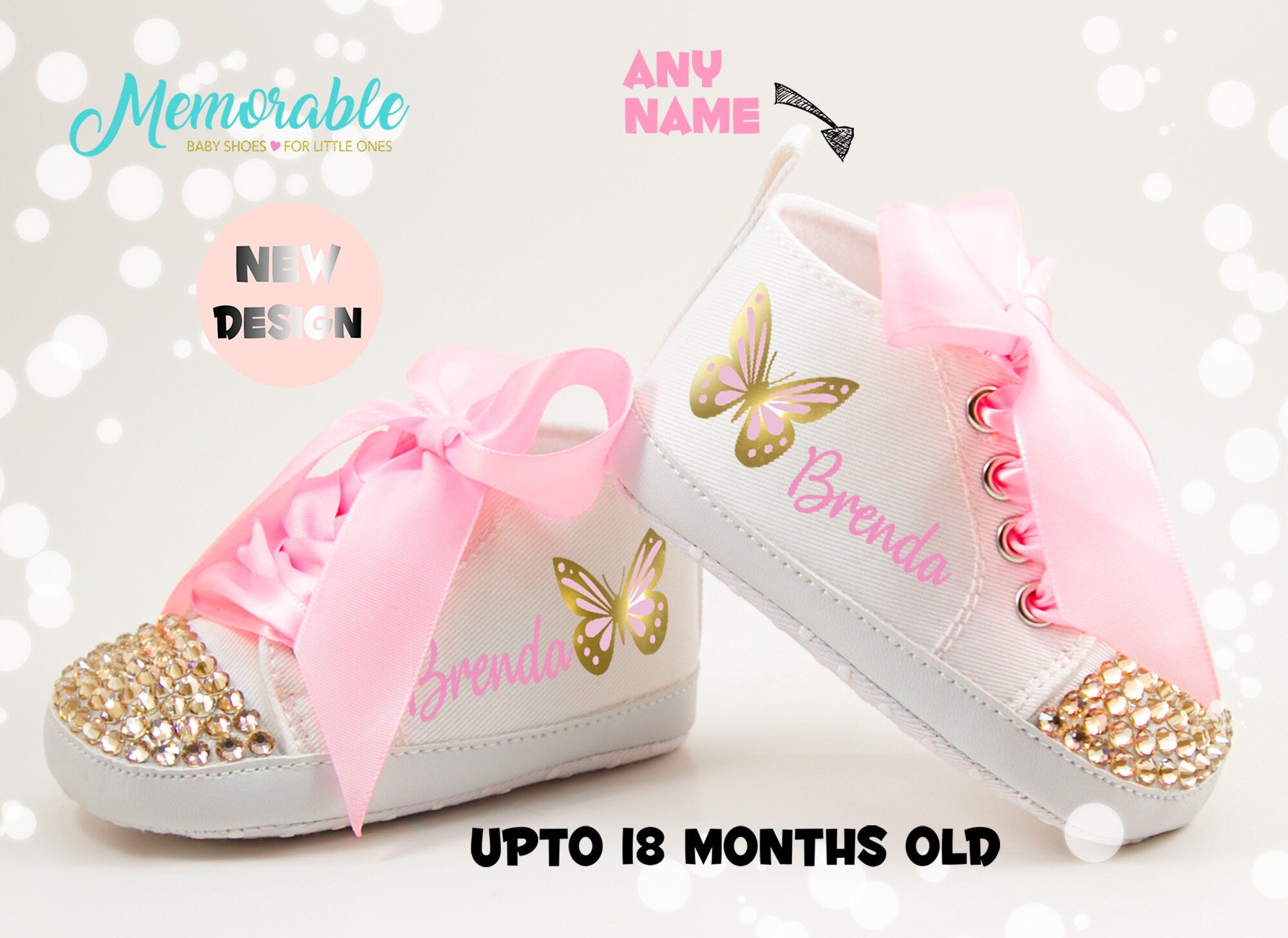 Butterfly Baby Shoes, Baby High Top Sneakers, Personalized Name, Other Colors Are Available