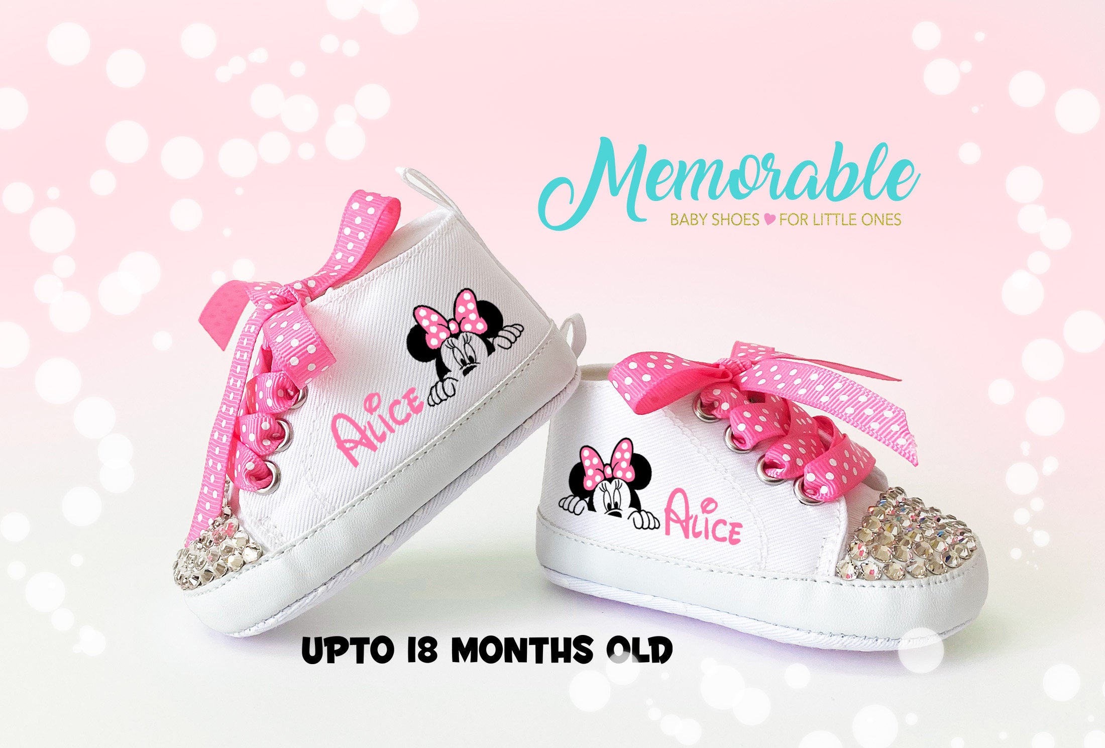 Personalized Minnie Mouse Peeking High-Top Baby Girl Booties – Unique and Memorable Baby Gift, Perfect for Photo Shoots
