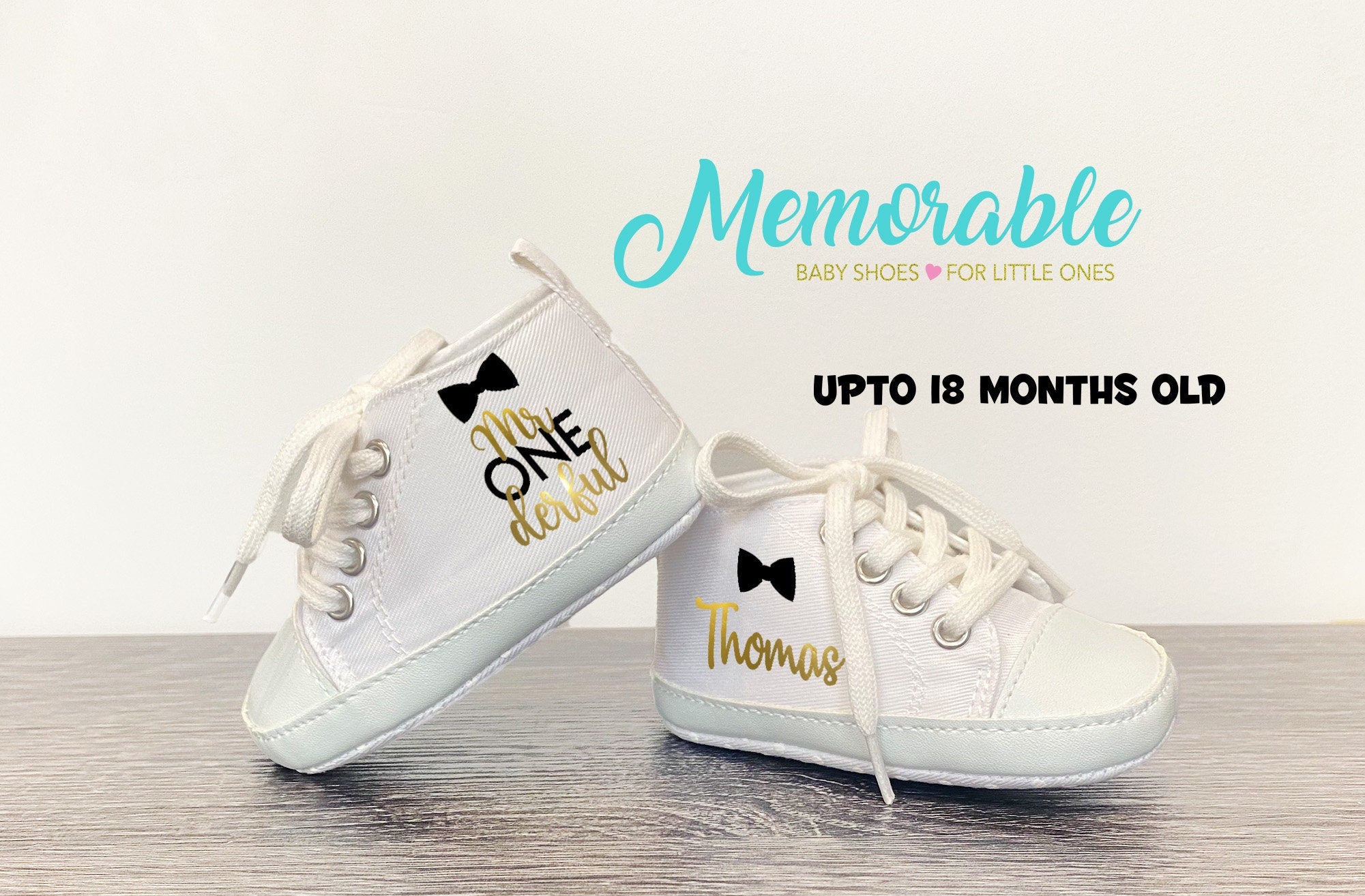 Mr. One-derful Bowtie Lace Up Baby Boy High Top Sneakers – Personalized 1st Birthday Booties for New Walkers