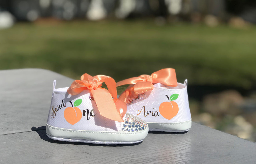 One Sweet Peach First Birthday Shoes – Adorable Peach Themed Baby Girl High Top Booties
