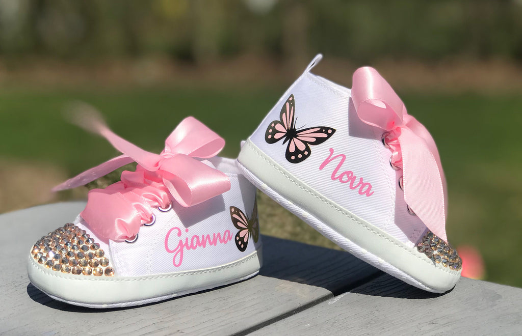 Personalized Butterfly Baby Girl Shoes – Baby Shower Gift & First Birthday Outfit