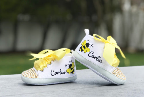 First Bee Day Baby Shoes – Personalized Bee First Birthday Outfit & Baby Shower Gift